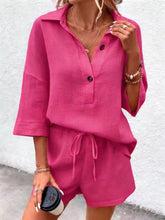 Load image into Gallery viewer, Women's Notch-Lapel Short-Sleeve Top & Belted Shorts Two-Piece Set