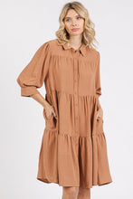 Load image into Gallery viewer, Button Detail Collared Neck Tiered Shirt Dress – Sophisticated and Versatile Dress with Classic Button Details and Flattering Tiered Silhouette