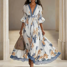Load image into Gallery viewer, Women's Floral Print Maxi Dress With Deep V-Neck & Flare Sleeves