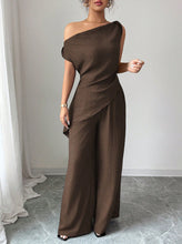 Load image into Gallery viewer, One-Shoulder Asymmetric Top & Wide-Leg Pants 2-Piece Set – Women's Elegant Co-ord Suit
