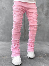 Load image into Gallery viewer, Patched Pants Long Tight Fit Stacked Jeans