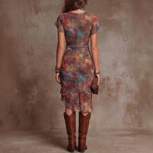 Load image into Gallery viewer, Women’s Slim-Fit Printed V-Neck Defined Waist Dress