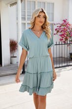 Load image into Gallery viewer, Short Sleeve Tiered Mini Dress Feminine & Flowy Modern Women Summer Dress