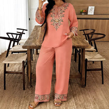 Load image into Gallery viewer, Women’s Ethnic Two Piece Set with Long Sleeve Shirt and Cropped Pants