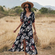 Load image into Gallery viewer, Floral Summer Beach Dress With V Neck Elastic Waist Dresses For Women