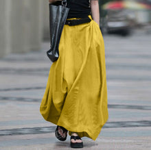 Load image into Gallery viewer, Women's High-Waist Flared Maxi Skirt – Solid Color Cotton Linen with Pockets