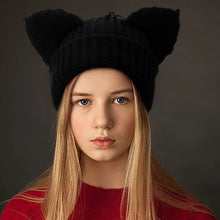 Load image into Gallery viewer, Women’s Thickened Acrylic Knitted Hat with Devil Ears | Cozy Beanie