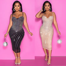 Load image into Gallery viewer, Women's Tight Braces Mesh Rhinestone Dress