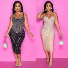Load image into Gallery viewer, Women's Tight Braces Mesh Rhinestone Dress