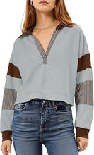 Load image into Gallery viewer, Color‑Block Cropped Polo V‑Neck Sweatshirt