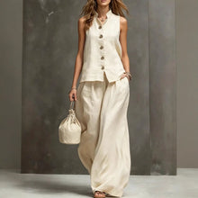 Load image into Gallery viewer, Women's Sleeveless Vest & Wide-Leg Pants Two-Piece Set – Cotton Linen