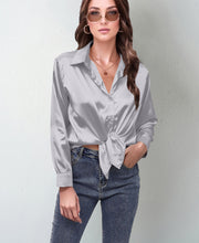 Load image into Gallery viewer, Women’s Satin Lapel Button-Down Blouse
