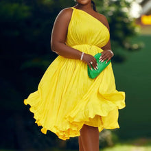 Load image into Gallery viewer, Luxe Couture Ruffle Midi Dress with Flowing Pleats for Effortless Elegance