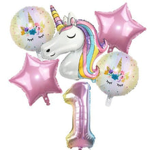 Load image into Gallery viewer, 6pcs Rainbow Unicorn Balloon And 32 inch Number Foil Balloons For Kids Unicorn Theme Birthday Party Decorations Baby Shower Girl Party Birthday Decoration