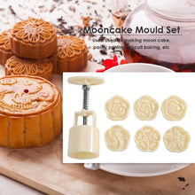 Load image into Gallery viewer, 6pcs/set Flower Shaped Mooncake Mold Cake Mold Hand Pressure Fondant Moon Cake Decorating Tools Cookie Cutter Baking Tool Moon Cake Mold With 6 Stamps Flowers Design Hand Pressure Fondant Decoration Cookie Cutter