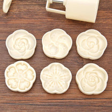 Load image into Gallery viewer, 6pcs/set Flower Shaped Mooncake Mold Cake Mold Hand Pressure Fondant Moon Cake Decorating Tools Cookie Cutter Baking Tool Moon Cake Mold With 6 Stamps Flowers Design Hand Pressure Fondant Decoration Cookie Cutter