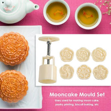 Load image into Gallery viewer, 6pcs/set Flower Shaped Mooncake Mold Cake Mold Hand Pressure Fondant Moon Cake Decorating Tools Cookie Cutter Baking Tool Moon Cake Mold With 6 Stamps Flowers Design Hand Pressure Fondant Decoration Cookie Cutter