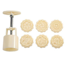 Load image into Gallery viewer, 6pcs/set Flower Shaped Mooncake Mold Cake Mold Hand Pressure Fondant Moon Cake Decorating Tools Cookie Cutter Baking Tool Moon Cake Mold With 6 Stamps Flowers Design Hand Pressure Fondant Decoration Cookie Cutter