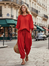 Load image into Gallery viewer, Women's Solid Color Loose Casual Set – T-Shirt & Ankle Pants