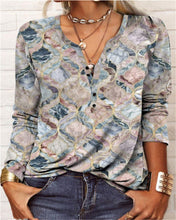 Load image into Gallery viewer, Women's Ethnic Print V-Neck Long Sleeve Loose T-Shirt