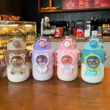 Load image into Gallery viewer, 700ml Kids Water Bottle for School Boys Girl Cup With Straw BPA Free Cute Cartoon Leakproof Mug Portable Travel Drinking Water Bottle with Strap and Stickers Portable Leakproof BPA-Free Drinking Bottle for Girls School Outdoor Sports Travel