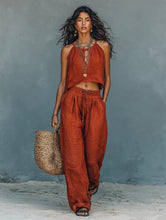 Load image into Gallery viewer, Women's Sleeveless Tank Top & Wide-Leg Pants Set – Linen Blend Summer Two-Piece