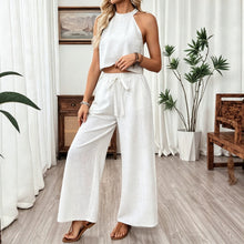 Load image into Gallery viewer, Women's Halter Neck Cropped Top & Wide-Leg Pants Two-Piece Set