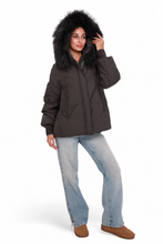 Load image into Gallery viewer, Verbier Genuine Fur Trim Down Fill Jacket in Black