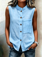 Load image into Gallery viewer, Women's Sleeveless Crop Top with Buttoned Pockets – Solid Color