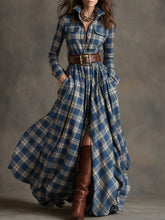 Load image into Gallery viewer, Women's Plus Size Plaid Print Long Sleeve Shirt Dress with Pockets
