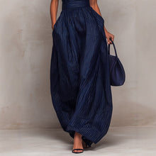 Load image into Gallery viewer, Women's Navy Blue Striped Sleeveless Wide-Leg Jumpsuit — High-Waist French Style