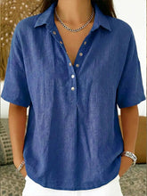 Load image into Gallery viewer, Short Sleeve Button Pullover Shirt – Solid Color Women’s Top
