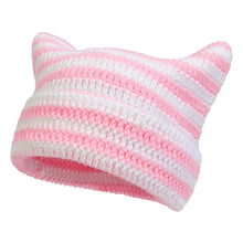 Load image into Gallery viewer, Women’s Hand Knitted Striped Cat Hat – Cute Warm Winter Beanie
