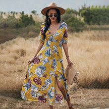 Load image into Gallery viewer, Floral Summer Beach Dress With V Neck Elastic Waist Dresses For Women