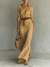 Load image into Gallery viewer, Women's Elegant Belted Irregular Ruffle Long Dress – Slim Waist