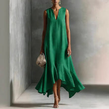 Load image into Gallery viewer, Women's Deep V-Neck Sleeveless Asymmetrical Maxi Dress – Patchwork
