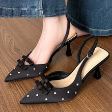 Load image into Gallery viewer, Women's Closed Toe Slingback Stiletto Heels – Bowknot & Rhinestone Sandals
