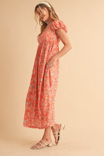 Load image into Gallery viewer, Cutout Back Floral Square Neck Puff Sleeve Midi Summer Dress For Women – Elegant & Feminine with Modern Details, Perfect for Special Occasions