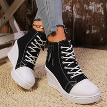 Load image into Gallery viewer, Women's Canvas Wedge Platform Lace-Up Sneakers