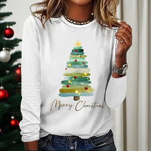 Load image into Gallery viewer, Women’s Long Sleeve Merry Christmas T-Shirt – Cute Christmas Tree Graphic Tee