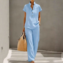 Load image into Gallery viewer, Cardigan & Short Sleeve Top + Pants Three-Piece Set – Solid Color Casual Lounge
