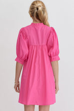 Load image into Gallery viewer, Pink Puff Sleeve Mini Dress Casual and Feminine Dress for Women Simple Classic Summer Dress