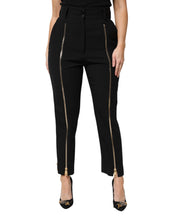 Load image into Gallery viewer, Dolce & Gabbana Black Wool High Waist Zipper Tapered Pants