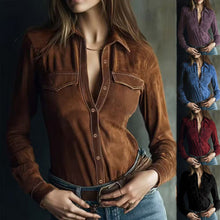 Load image into Gallery viewer, Deerskin Velvet Long Sleeve Patchwork Blouse | Retro Style