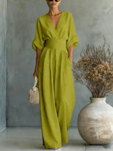 Load image into Gallery viewer, Women's V-Neck Wide-Leg Jumpsuit – High Waist Pleated Elegant