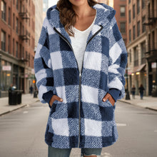 Load image into Gallery viewer, Plaid Hooded Zip-Up Oversized Jacket — Women’s Winter Commute Coat