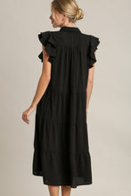 Load image into Gallery viewer, Black Full Size Ruffle Cap Sleeve Dress Plus Size Elegance Women Luxury Dress