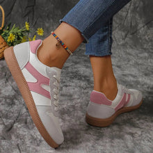 Load image into Gallery viewer, Contrast Lace-Up Round Toe Flat Sneakers – PU Cloth Casual