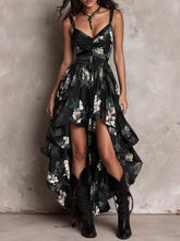 Load image into Gallery viewer, Printed Deep V-Neck Camisole Maxi Dress – High-Waist High-Slit Vacation Dress for Women