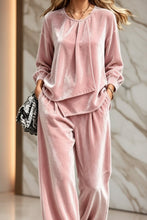 Load image into Gallery viewer, Women's Velvet Center-Pleat Relaxed Top & Wide-Leg Pants Set